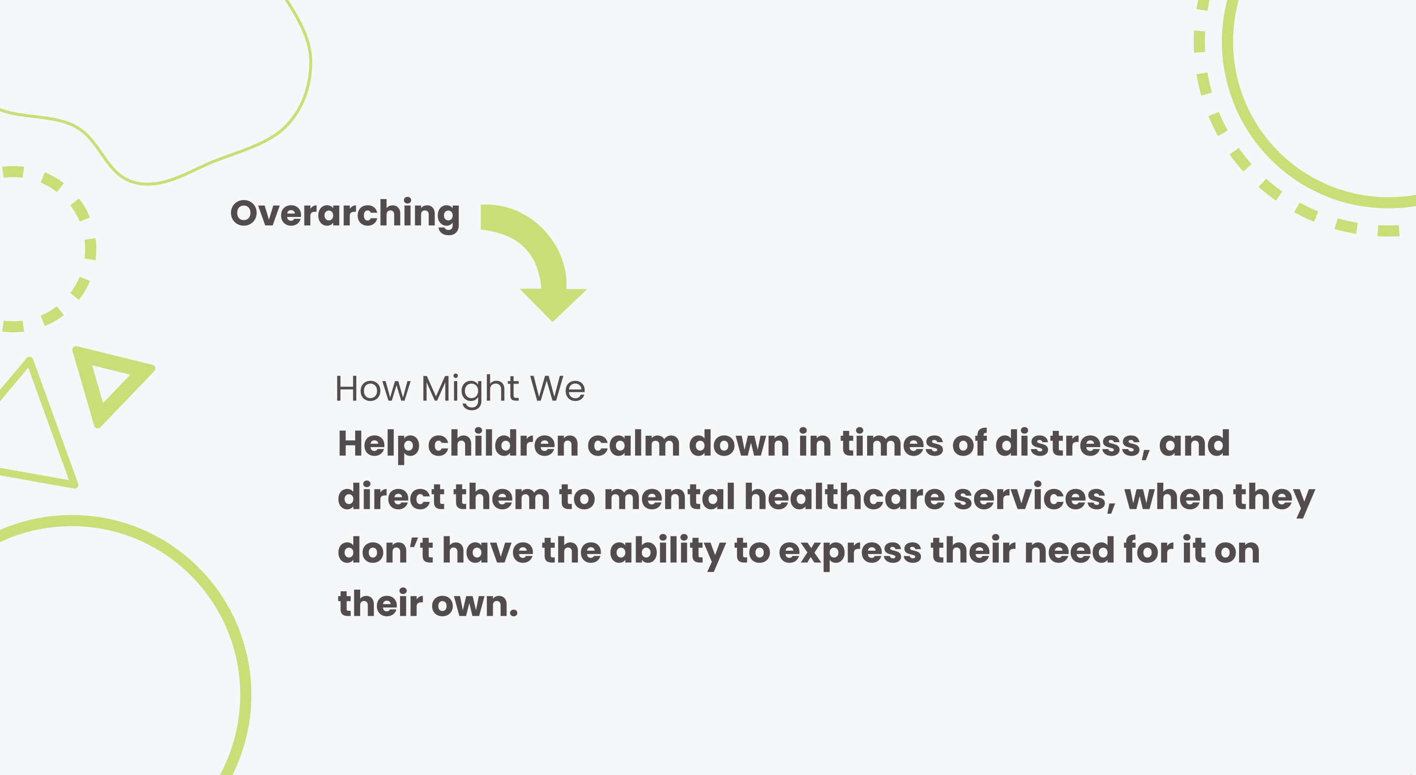 Overarching How Might We: help children calm down in times of distress, and direct them to mental healthcare services, when they don't have the ability to express their need for it on their own